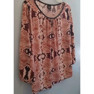 Worthington Brown Black & White Women's Long Sleeve Blouse Size‎ 1X Polyester